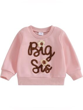 Toddler Baby Girl "Big Sis" Embroidered Cozy Pullover Pink Sweatshirt